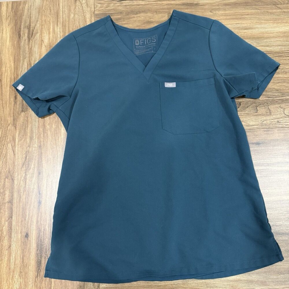 FIGS Catarina One Pocket Scrub Top Dark Teal Blue Women’s Size S Short Sleeves